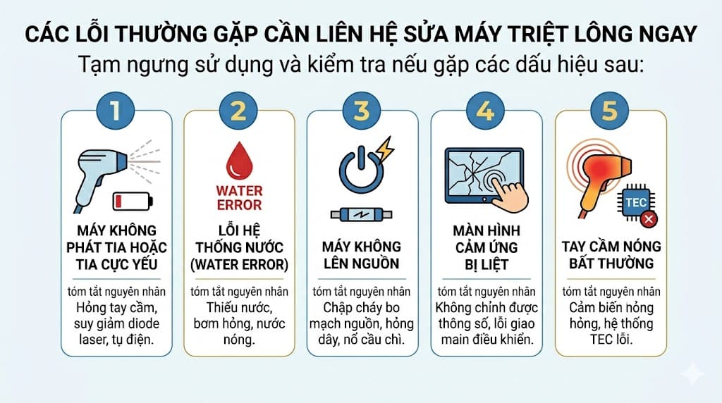 5 lỗi thường gặp nhất cần liên hệ dịch vụ sửa máy triệt lông ngay lập tức