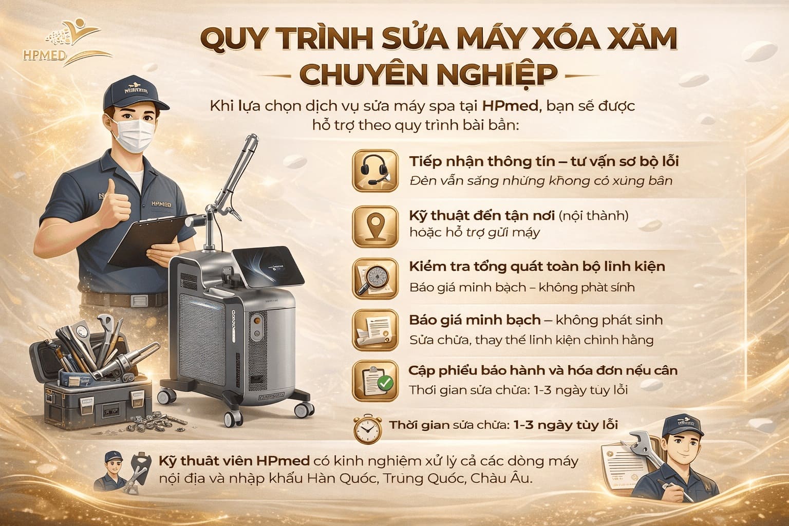 Quy trình 6 bước sửa máy xóa xăm chuyên nghiệp và minh bạch tại HPMED