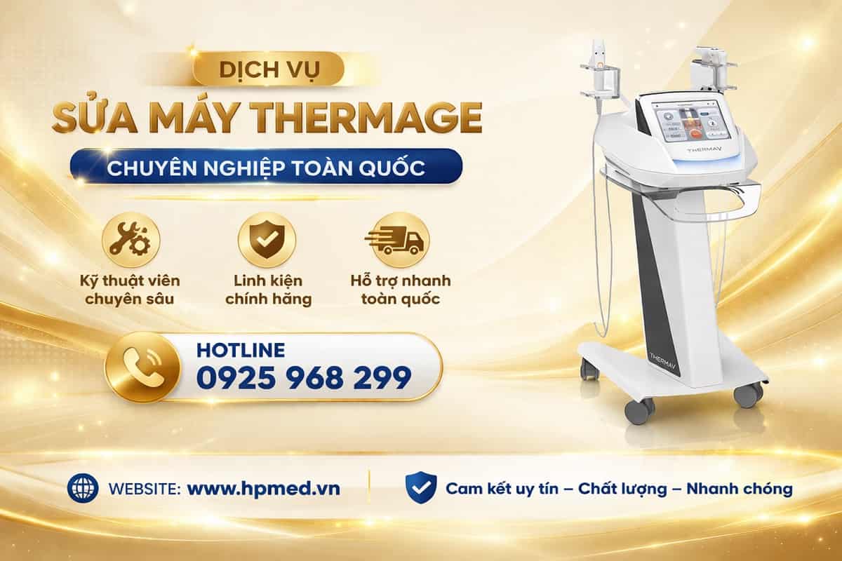Kỹ thuật viên HPMED đang kiểm tra bo mạch và hệ thống làm lạnh máy Thermage FLX chuyên dụng cho nâng cơ trẻ hóa
